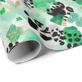 Papier Cadeau St. Patrick’s Day Vert Léopard & Cœur Trèfle (Coin rond)