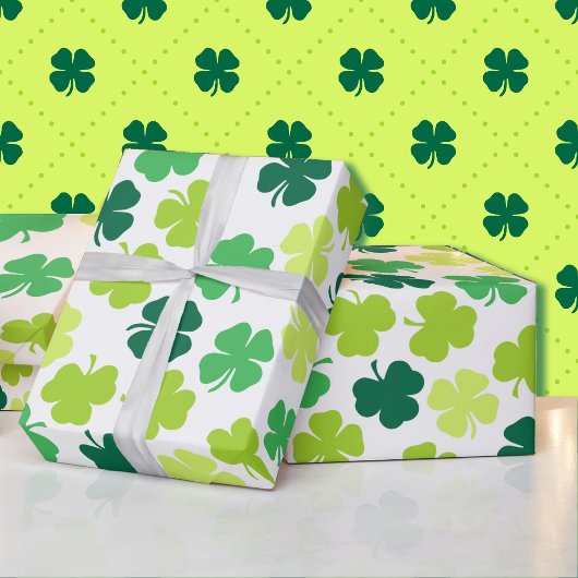 Papier Cadeau St Patrick's Day 4 feuille Clover vert blanc