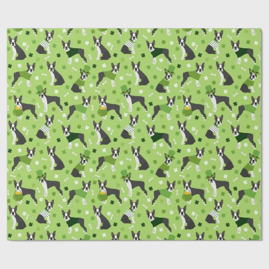 Papier Cadeau St. Patrick's Day Boston Terrier (Plat)