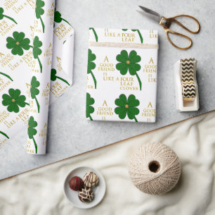 Papier Cadeau St. Patrick's Day Four Leaf Clover Friends Motif