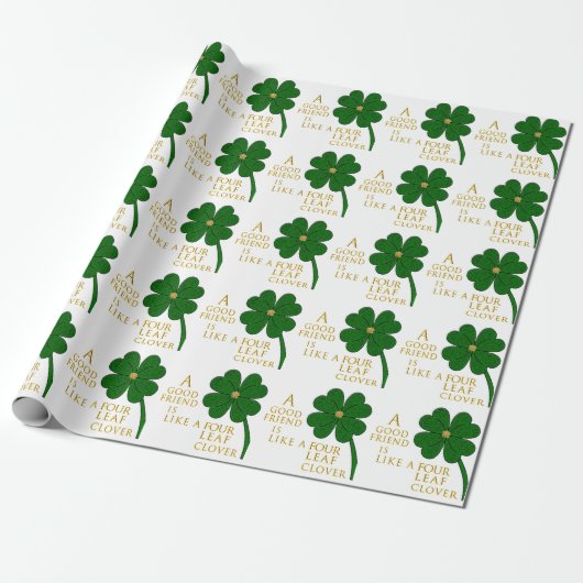Papier Cadeau St. Patrick's Day Four Leaf Clover Friends Motif (Déroulé)