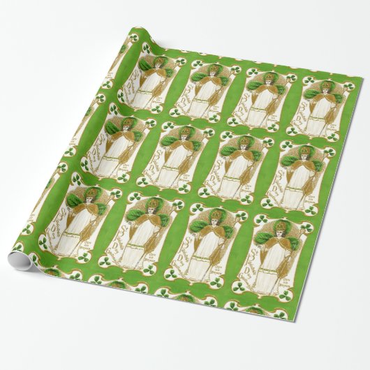PAPIER CADEAU ST.PATRICK'S DAY SHAMROCKS VERTS ET TRINITÉ (Déroulé)