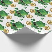 Papier Cadeau St. Patrick's Day Vert Casquette Shamrock Vine irl (Coin)