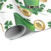 Papier Cadeau St. Patrick's Day Vert Casquette Shamrock Vine irl (Coin rond)