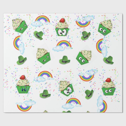 Papier Cadeau St. Patrick's Day Wrapping Papier Cupcake Rainbow (Plat)