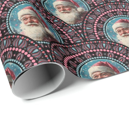 Papier Cadeau St Père Noël Pinkmas Mandala Art Déco (Coin rond)