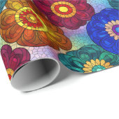 Papier Cadeau Stained Glass Abstract Red Green Blue Orange (Coin rond)