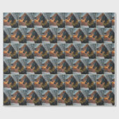 Papier Cadeau Stallion portant une couronne de Noël éclairée (Plat)