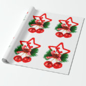 Papier Cadeau Star, Holly and Bells Ornament Wrapping Paper (Déroulé)