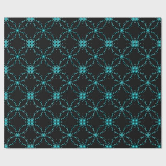 Papier cadeau Star Kaleidoscope noir et turquoise (Plat)