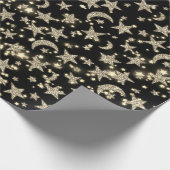 Papier Cadeau Star Moon Spark Night Galaxy Black Champaigne Gold (Coin)