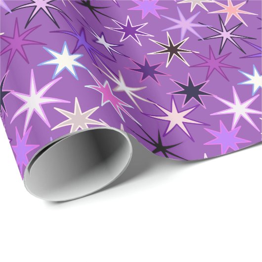 Papier Cadeau Starburst moderne imprimer, violet violet et orchi (Coin rond)