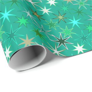 Papier Cadeau Starburst Print, Turquoise et Aqua