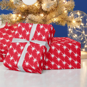 Papier Cadeau Starburst rouge et blanc motif moderne cadeau