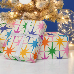 Papier Cadeau Starbursts Retro Coloré Mi-Siècle Moderne