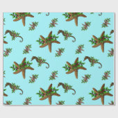 Papier Cadeau Starfish Chevaux de mer Motif Noël bleu clair (Plat)