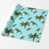 Papier Cadeau Starfish Chevaux de mer Motif Noël bleu clair (Déroulé)