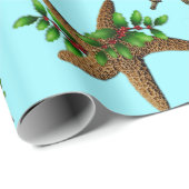 Papier Cadeau Starfish Chevaux de mer Motif Noël bleu clair (Coin rond)