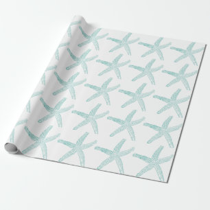 Papier Cadeau Starfish Motif Beach Côté Turquoise Bleu Bleu Blan