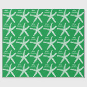 Papier Cadeau Starfish Motif Green White Beach Joyeux Noël (Plat)