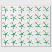 Papier Cadeau Starfish Motifs Joyeux Noël Vert Blanc Rouge (Plat)