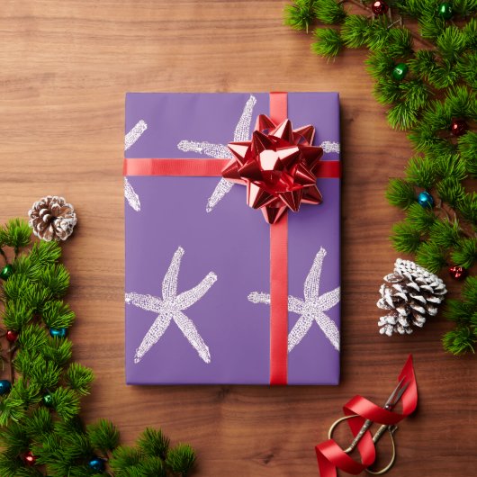 Papier Cadeau Starfish Motifs Plage nautique violet blanc mignon (Cadeau de vacances)