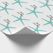 Papier Cadeau Starfish Motifs Plage Turquoise Joyeux Noël Blanc (Coin)