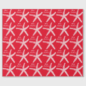 Papier Cadeau Starfish Motifs Red White Beach Joyeux Noël (Plat)