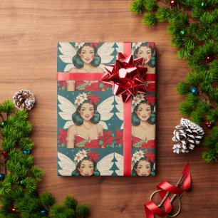 Papier Cadeau Starlette Pin-Up Rétro Tropical Noël des Années 50