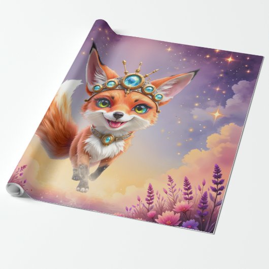 Papier Cadeau Starlit Fox of the Moonlit Meadows. (Déroulé)