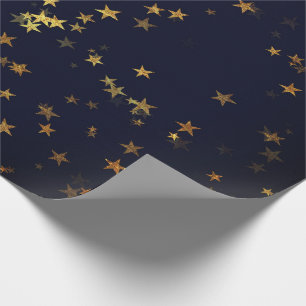 Papier Cadeau Starry Night Blue Navy Forêt Gold Confetti