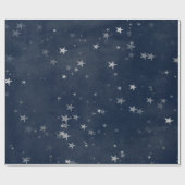 Papier Cadeau Starry Night Blue Navy Stars Grey Silver Confetti (Plat)