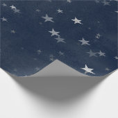 Papier Cadeau Starry Night Blue Navy Stars Grey Silver Confetti (Coin)