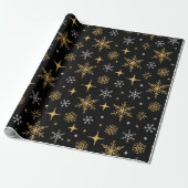 Papier Cadeau Starry Night Gold Snowflake Holiday Noël cadeau de (Déroulé)