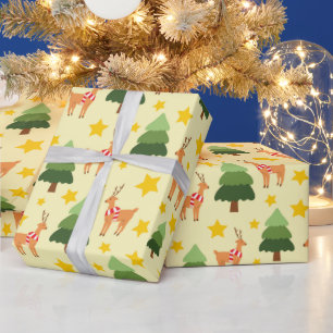 Papier Cadeau Starry Woodland Christmas Reindeer Jaune sans cout