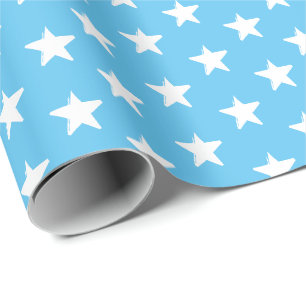 Papier Cadeau Stars bleu ciel et blanc motif moderne cadeau