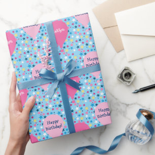 Papier Cadeau Stars Coeurs Ballons Personnalisés Anniversaire