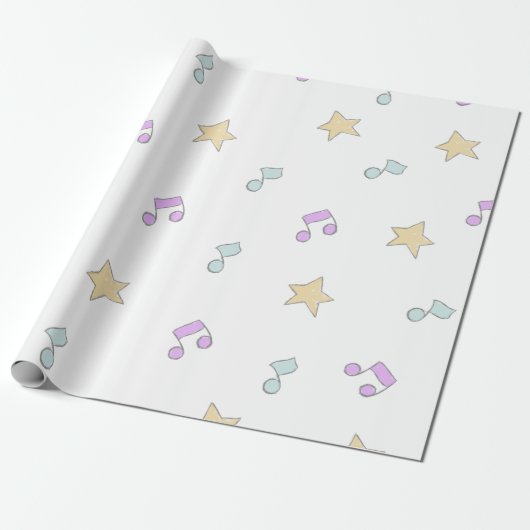 Papier Cadeau stars et notes musicales mignonnes motif (Déroulé)