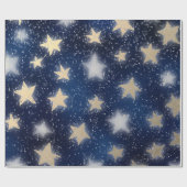 Papier Cadeau Stars Galaxy Sky Navy Blue Night Gold Peinture (Plat)