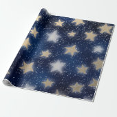 Papier Cadeau Stars Galaxy Sky Navy Blue Night Gold Peinture (Déroulé)