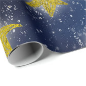 Papier Cadeau Stars Galaxy Sky Navy Blue Night Mustard Gold Fanc (Coin rond)