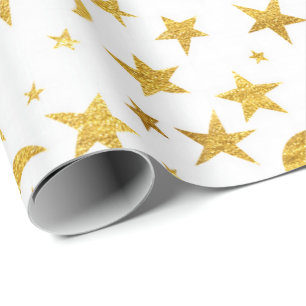 Papier Cadeau Stars Lune Ciel Or Blanc Galaxie Élégant Chic
