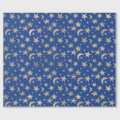 Papier Cadeau Stars Moon Blue Indigo Gold Metal Sky Champaiment (Plat)