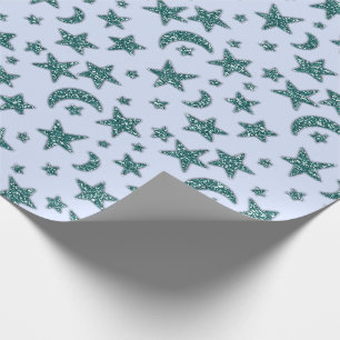 Papier Cadeau Stars Moon Blue Pastel Celestial Spark Navy Turquo