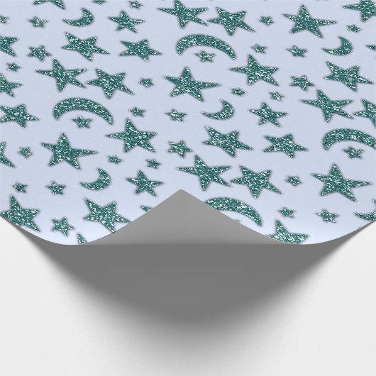 Papier Cadeau Stars Moon Blue Pastel Celestial Spark Navy Turquo (Coin)
