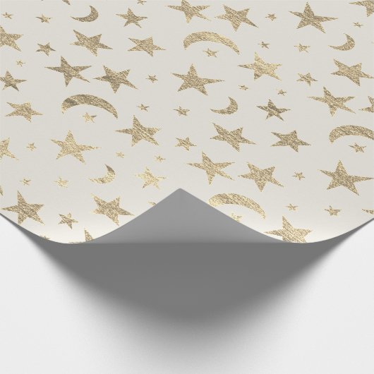 Papier Cadeau Stars Moon Ivory Creamy Gold Metal Sky Champaiment (Coin)