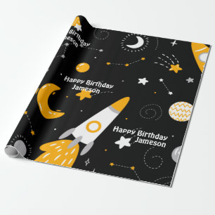 Papier Cadeau Stars Moon Space Rocket Anniversaire