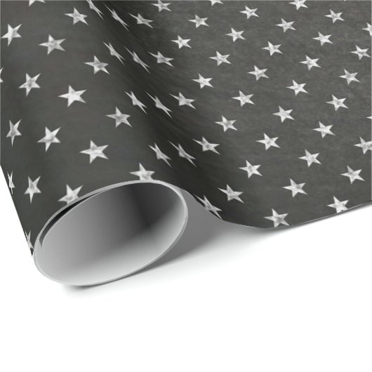 Papier Cadeau Stars Sky Black White Night Chalkboard Delicate (Coin rond)