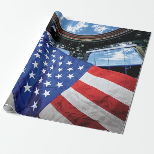 Papier Cadeau Station spatiale Drapeau américain Orbite terrestr (Déroulé)
