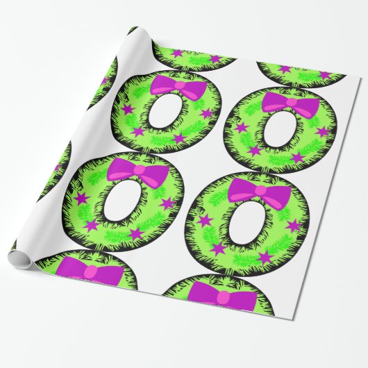 Papier Cadeau Stations de cabot rose et couronne de Noël vert (Déroulé)